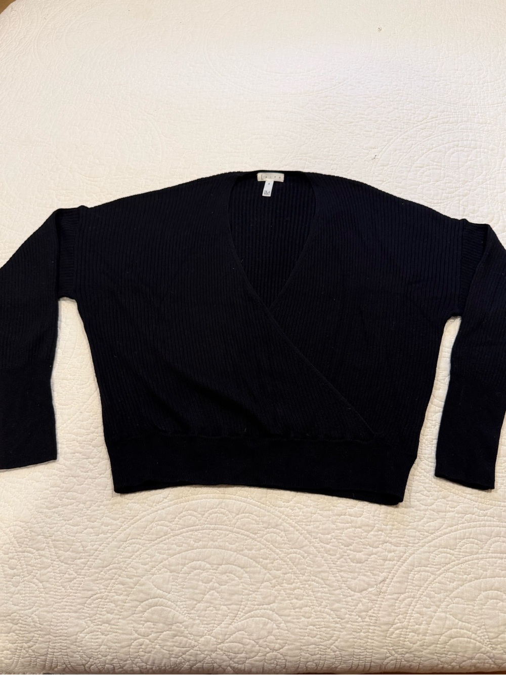 Leith Black V-Neck Wrap Pullover Sweater